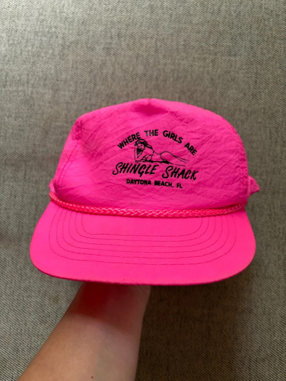 Vintage Shingle Shack Daytona Beach Florida 80s Hat Rope Snapback Hot Pink